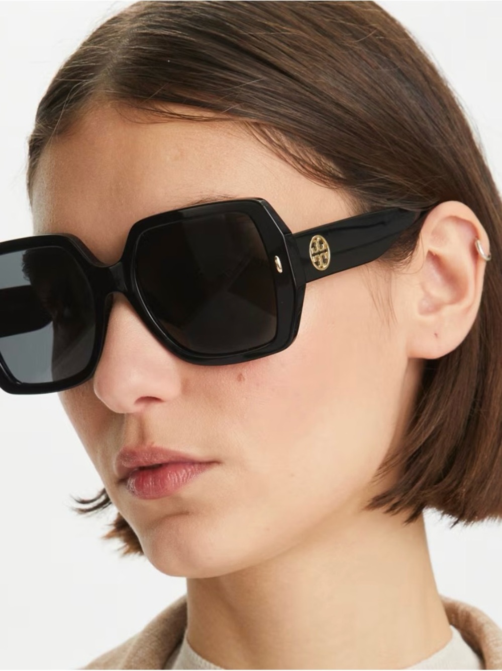 Tory Burch Glossy Black Miller Oversized Sunglasses